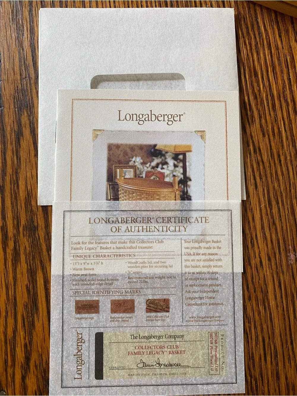 Vintage Longaberger 2004 Collectors Club Family Legacy Basket COA